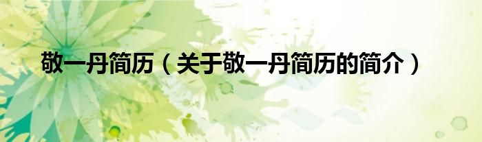 敬一丹簡(jiǎn)歷（關(guān)于敬一丹簡(jiǎn)歷的簡(jiǎn)介）