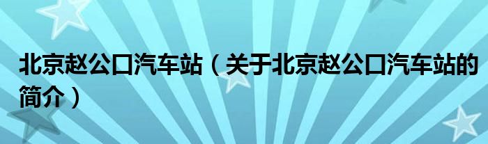 北京趙公口汽車站（關(guān)于北京趙公口汽車站的簡(jiǎn)介）