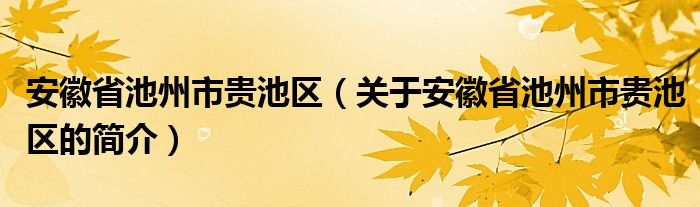 安徽省池州市貴池區(qū)（關(guān)于安徽省池州市貴池區(qū)的簡(jiǎn)介）