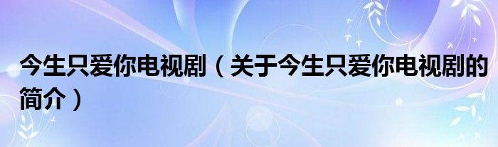 今生只愛你電視?。P(guān)于今生只愛你電視劇的簡介）