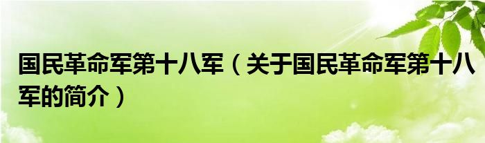 國民革命軍第十八軍（關于國民革命軍第十八軍的簡介）