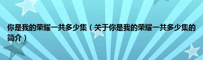 你是我的榮耀一共多少集（關于你是我的榮耀一共多少集的簡介）