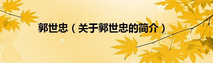 郭世忠（關(guān)于郭世忠的簡(jiǎn)介）