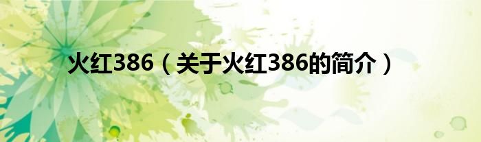 火紅386（關(guān)于火紅386的簡(jiǎn)介）