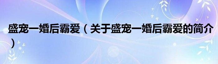 盛寵一婚后霸愛(ài)（關(guān)于盛寵一婚后霸愛(ài)的簡(jiǎn)介）