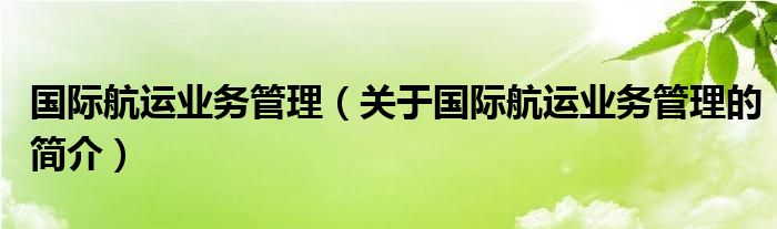 國際航運(yùn)業(yè)務(wù)管理（關(guān)于國際航運(yùn)業(yè)務(wù)管理的簡介）