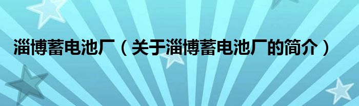 淄博蓄電池廠（關(guān)于淄博蓄電池廠的簡(jiǎn)介）