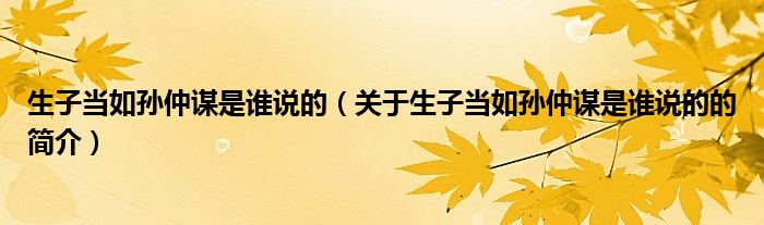 生子當如孫仲謀是誰說的（關(guān)于生子當如孫仲謀是誰說的的簡介）