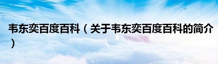 韋東奕百度百科（關(guān)于韋東奕百度百科的簡介）