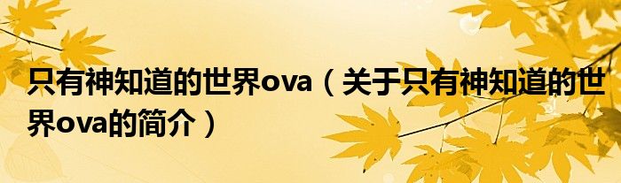 只有神知道的世界ova（關(guān)于只有神知道的世界ova的簡介）