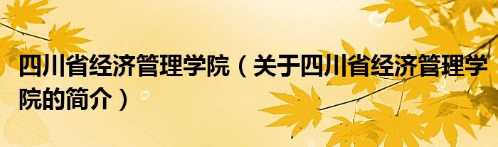 四川省經濟管理學院（關于四川省經濟管理學院的簡介）