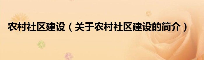 農(nóng)村社區(qū)建設(shè)（關(guān)于農(nóng)村社區(qū)建設(shè)的簡(jiǎn)介）