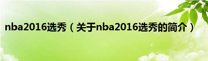 nba2016選秀（關于nba2016選秀的簡介）