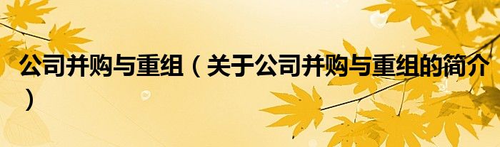 公司并購(gòu)與重組（關(guān)于公司并購(gòu)與重組的簡(jiǎn)介）