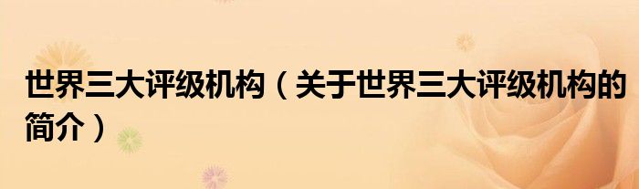 世界三大評(píng)級(jí)機(jī)構(gòu)（關(guān)于世界三大評(píng)級(jí)機(jī)構(gòu)的簡(jiǎn)介）