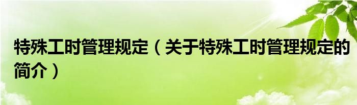 特殊工時管理規(guī)定（關(guān)于特殊工時管理規(guī)定的簡介）