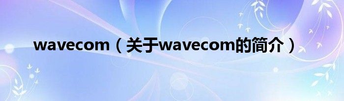 wavecom（關(guān)于wavecom的簡介）