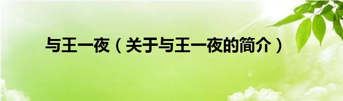 與王一夜（關(guān)于與王一夜的簡(jiǎn)介）