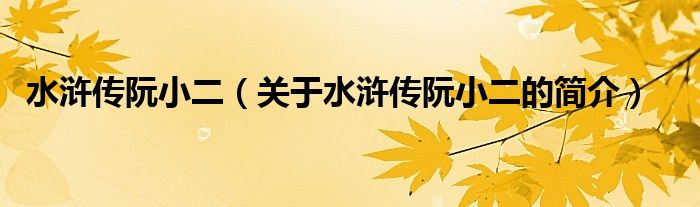 水滸傳阮小二（關(guān)于水滸傳阮小二的簡(jiǎn)介）