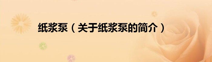 紙漿泵（關(guān)于紙漿泵的簡介）