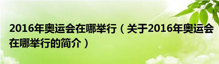 2016年奧運(yùn)會(huì)在哪舉行（關(guān)于2016年奧運(yùn)會(huì)在哪舉行的簡介）