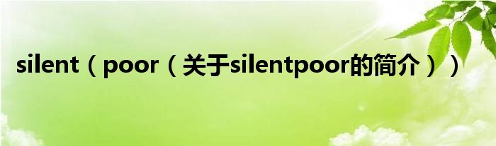 silent（poor（關(guān)于silentpoor的簡介））