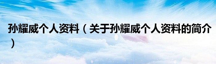 孫耀威個(gè)人資料（關(guān)于孫耀威個(gè)人資料的簡(jiǎn)介）