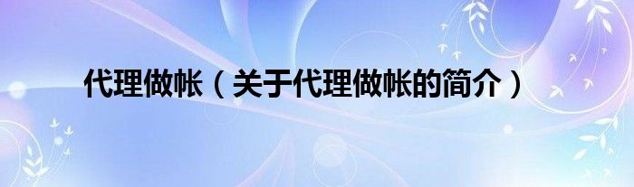 代理做帳（關(guān)于代理做帳的簡介）