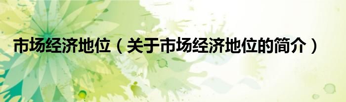 市場經(jīng)濟(jì)地位（關(guān)于市場經(jīng)濟(jì)地位的簡介）