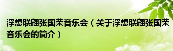 浮想聯(lián)翩張國榮音樂會（關(guān)于浮想聯(lián)翩張國榮音樂會的簡介）