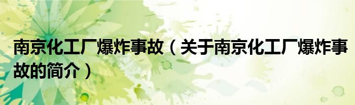 南京化工廠爆炸事故（關(guān)于南京化工廠爆炸事故的簡介）