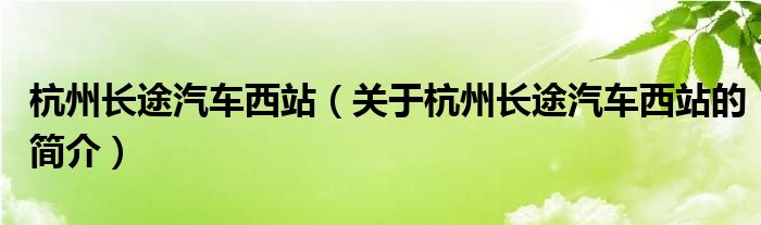 杭州長途汽車西站（關(guān)于杭州長途汽車西站的簡介）