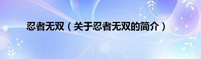 忍者無雙（關(guān)于忍者無雙的簡介）