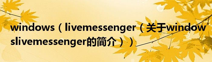 windows（livemessenger（關于windowslivemessenger的簡介））