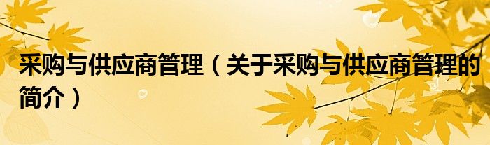 采購與供應(yīng)商管理（關(guān)于采購與供應(yīng)商管理的簡介）