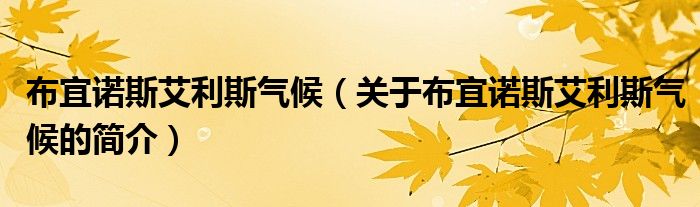 布宜諾斯艾利斯氣候（關(guān)于布宜諾斯艾利斯氣候的簡介）