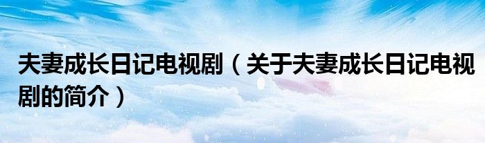 夫妻成長日記電視?。P于夫妻成長日記電視劇的簡介）