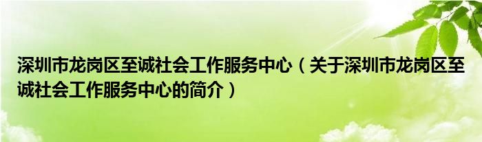 深圳市龍崗區(qū)至誠社會工作服務中心（關于深圳市龍崗區(qū)至誠社會工作服務中心的簡介）