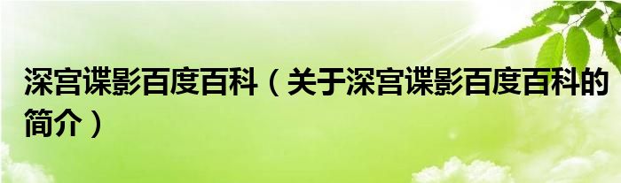 深宮諜影百度百科（關(guān)于深宮諜影百度百科的簡(jiǎn)介）