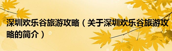 深圳歡樂谷旅游攻略（關(guān)于深圳歡樂谷旅游攻略的簡(jiǎn)介）