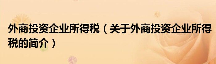 外商投資企業(yè)所得稅（關于外商投資企業(yè)所得稅的簡介）