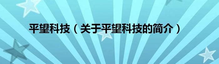 平望科技（關(guān)于平望科技的簡(jiǎn)介）