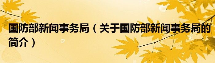 國防部新聞事務(wù)局（關(guān)于國防部新聞事務(wù)局的簡介）