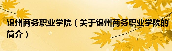 錦州商務職業(yè)學院（關于錦州商務職業(yè)學院的簡介）