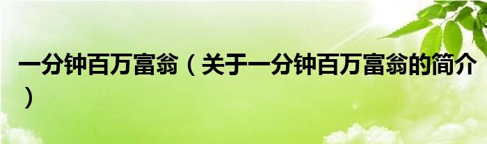 一分鐘百萬富翁（關(guān)于一分鐘百萬富翁的簡(jiǎn)介）