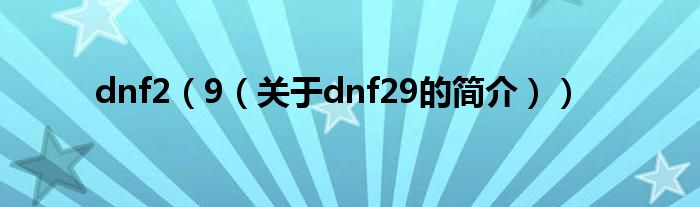 dnf2（9（關于dnf29的簡介））