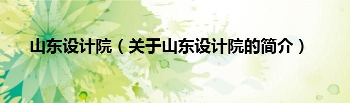 山東設(shè)計(jì)院（關(guān)于山東設(shè)計(jì)院的簡(jiǎn)介）