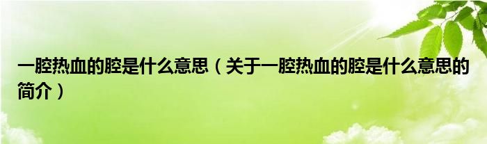 一腔熱血的腔是什么意思（關于一腔熱血的腔是什么意思的簡介）