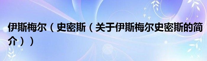 伊斯梅爾（史密斯（關(guān)于伊斯梅爾史密斯的簡(jiǎn)介））