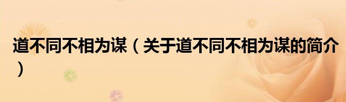 道不同不相為謀（關(guān)于道不同不相為謀的簡介）